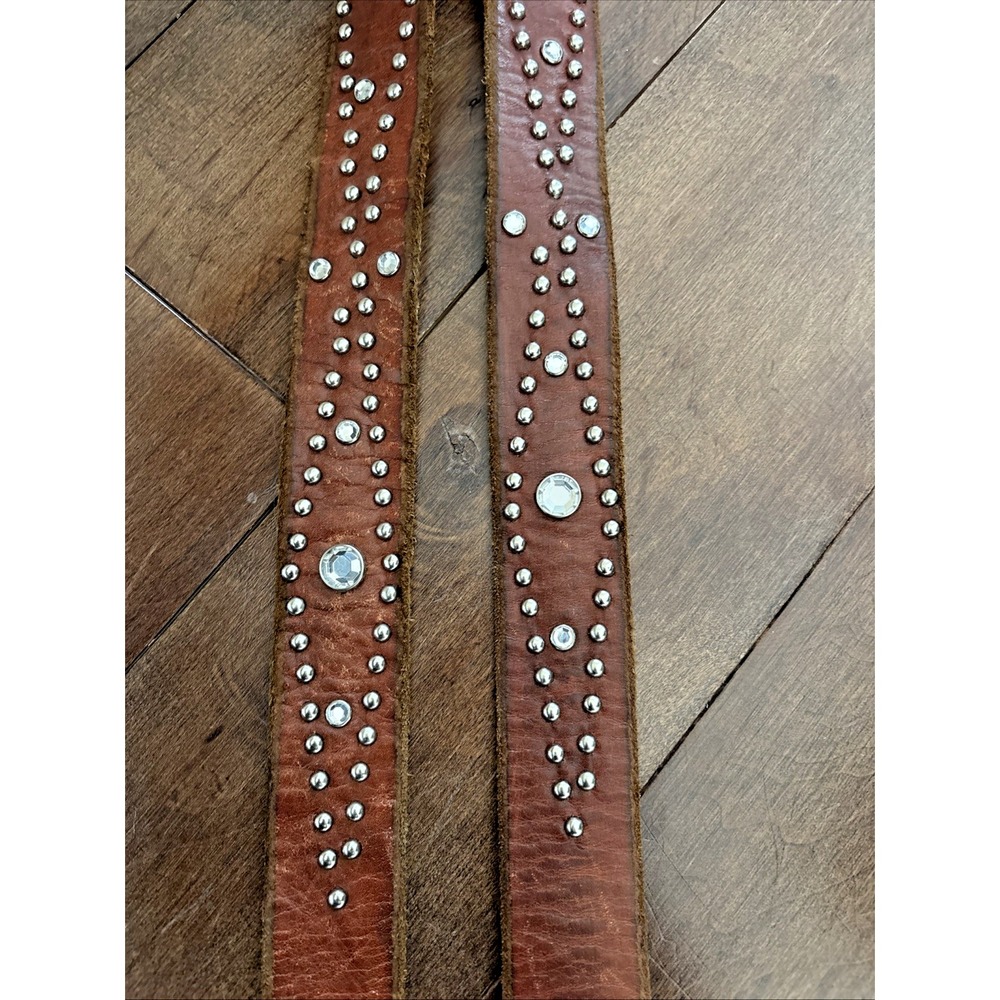 American Eagle Brown 100% Leather Belt Western Hippy Studded Womens M Rhinestone - Picture 15 of 16